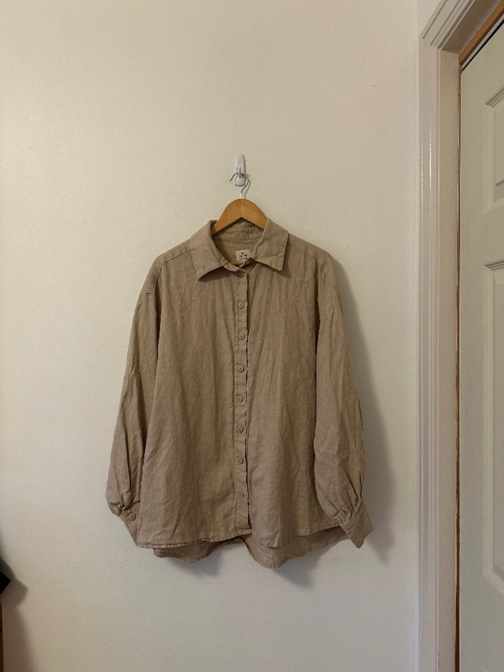 Man In The Studio Oversized Linen Tan Button Down Shirt